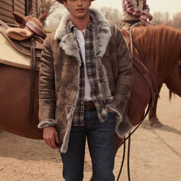 Men's Autumn & Winter Faux Fur Leather Coat – Mid-Length Lapel Jacket